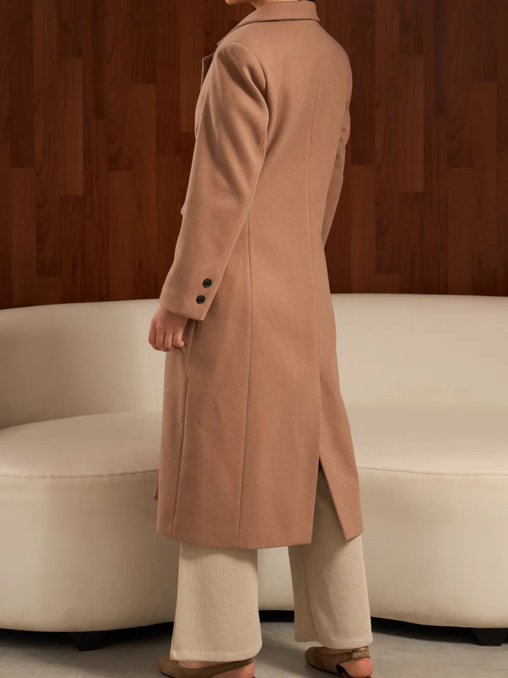 Long Double-Breasted Slim-Fit Coat
