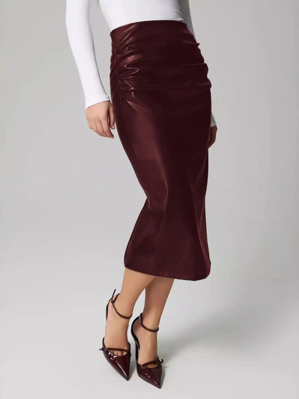 Faux Leather Slit Skirt