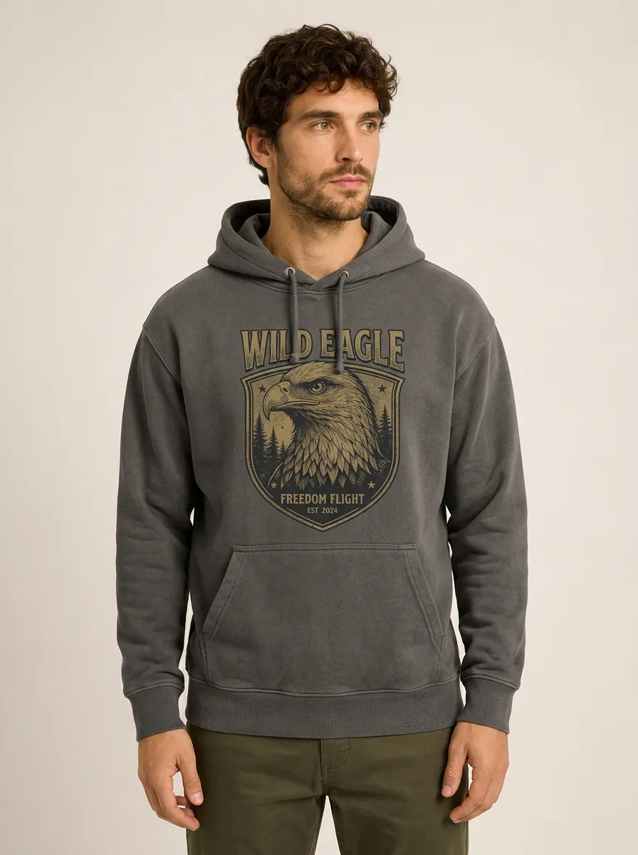 Men's Eagle Forest Shield Vintage Graphic Hoodie