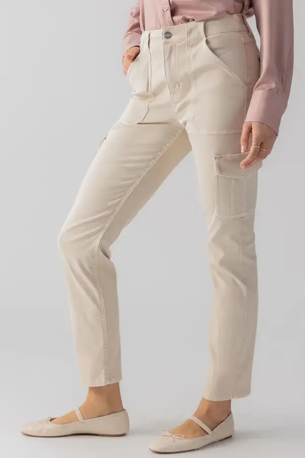 Cream Slim-Fit Straight Leg Pants