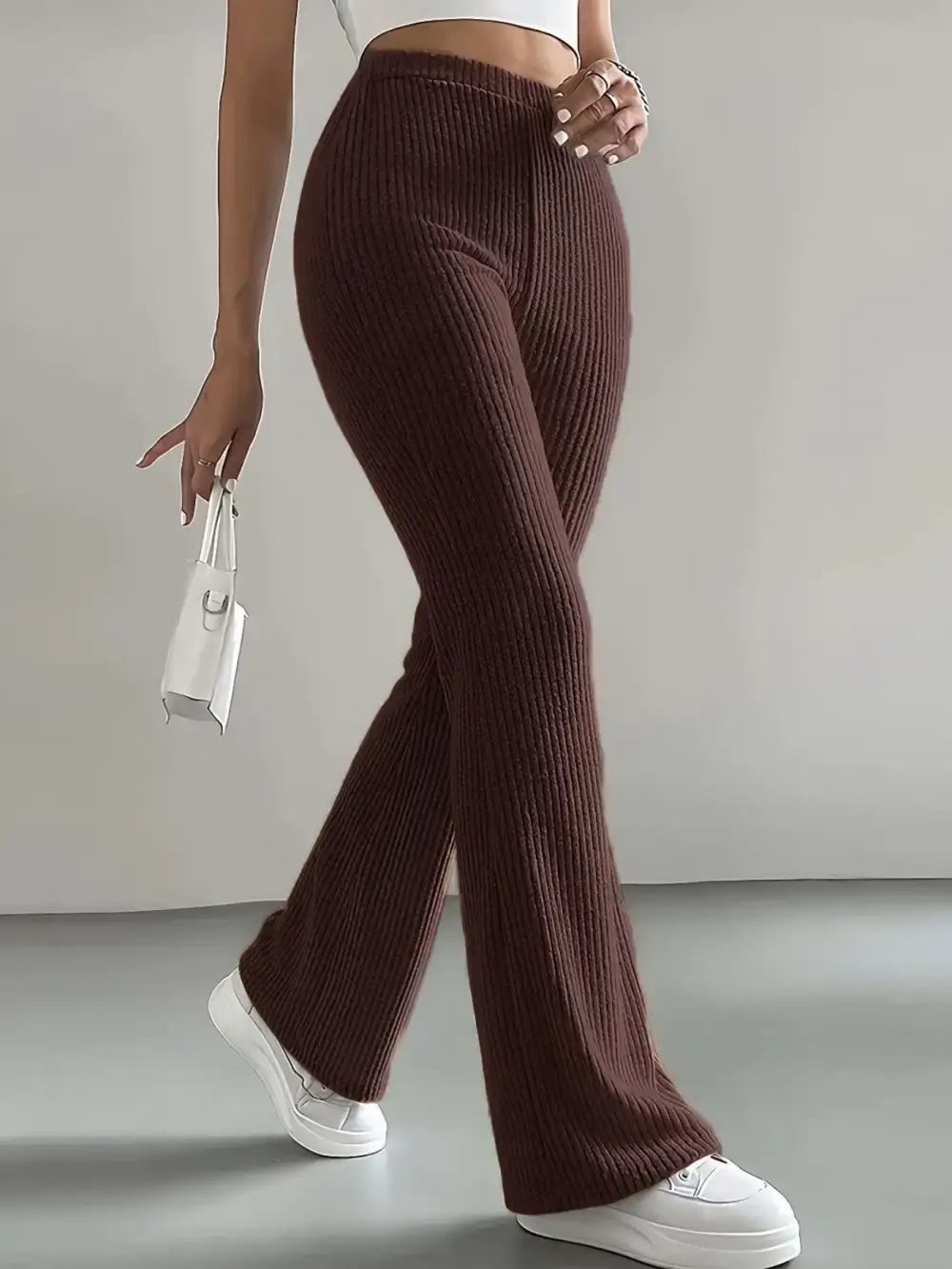 Flare High Waist Ribbed Knit Pants