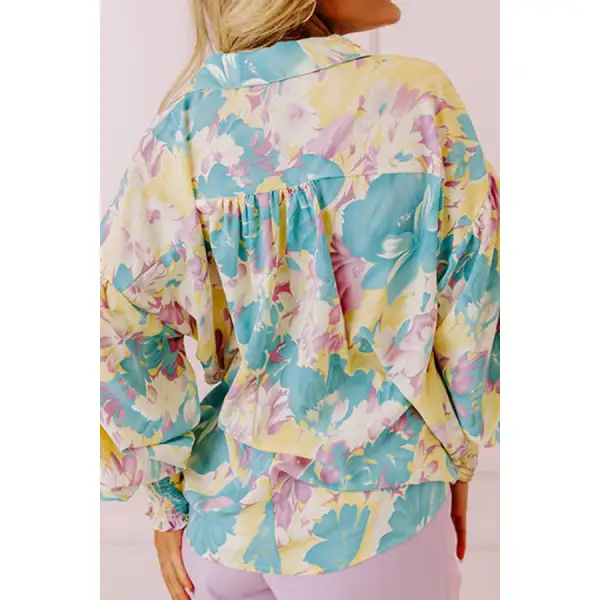 Printed Button Down Lantern Sleeve Shirt