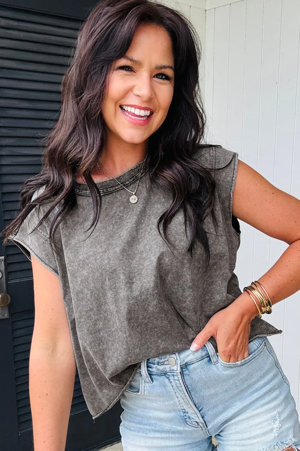 Medium Grey Mineral Wash Boxy Tank Top