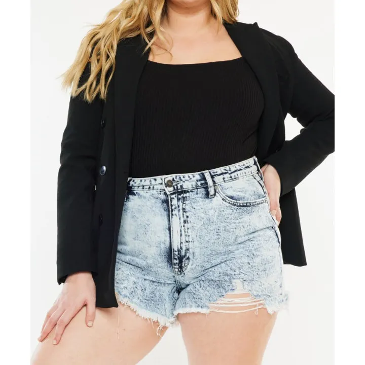 Full Size Distressed High Waist Denim Shorts