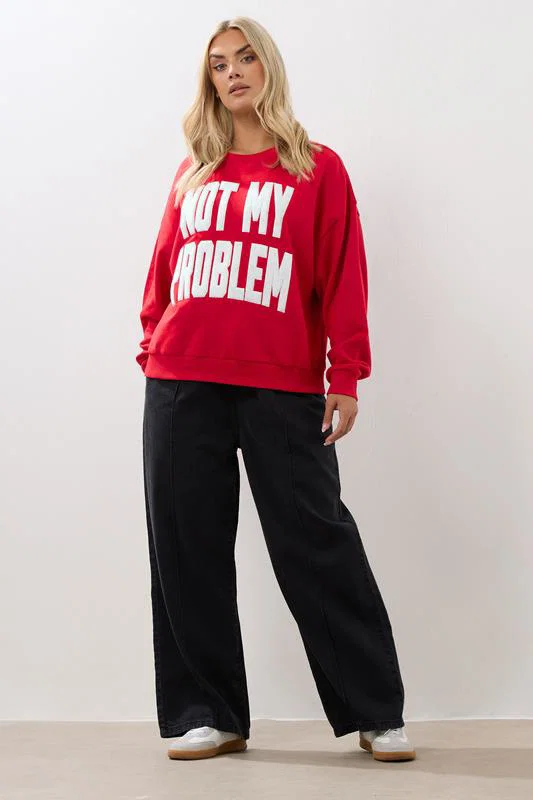 Red 'Not My Problem' Slogan Sweatshirt detail 2