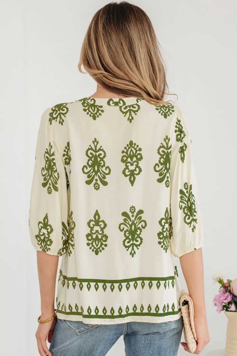 Women's Floral Print V Neck Button Front Top
