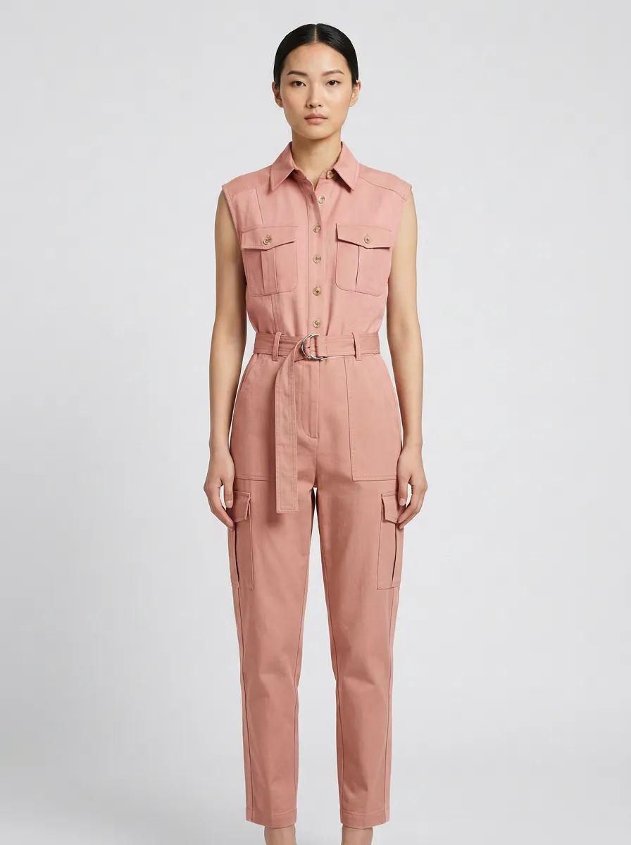 Women's Marin Utility Colorblock Sleeveless Belted Jumpsuit