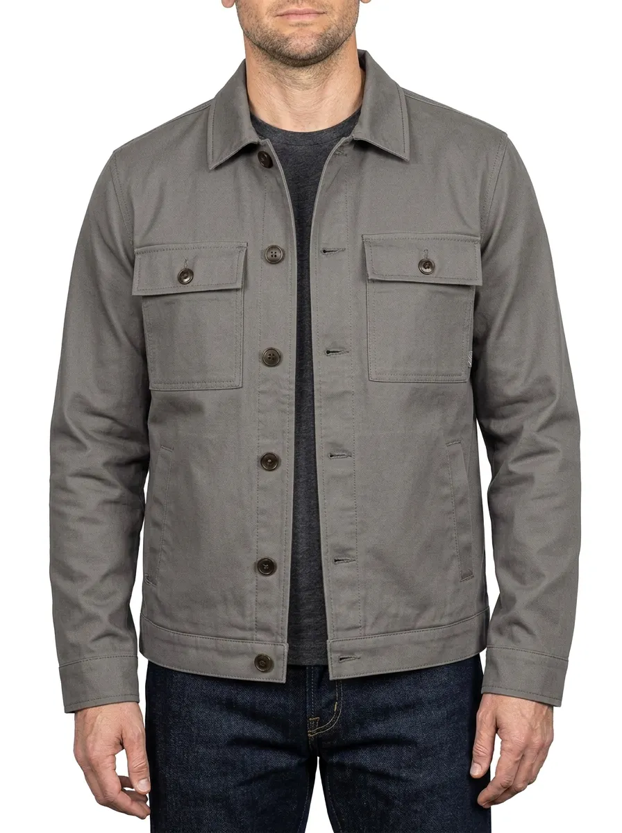 Men's Military Style Olive Green Button Up Utility Jacket