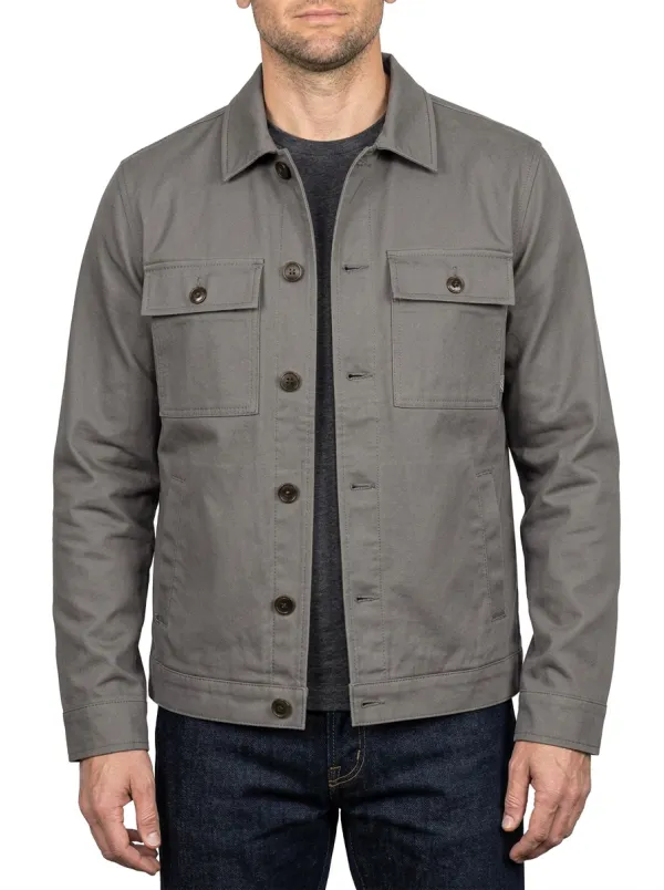 Men's Military Style Olive Green Button Up Utility Jacket