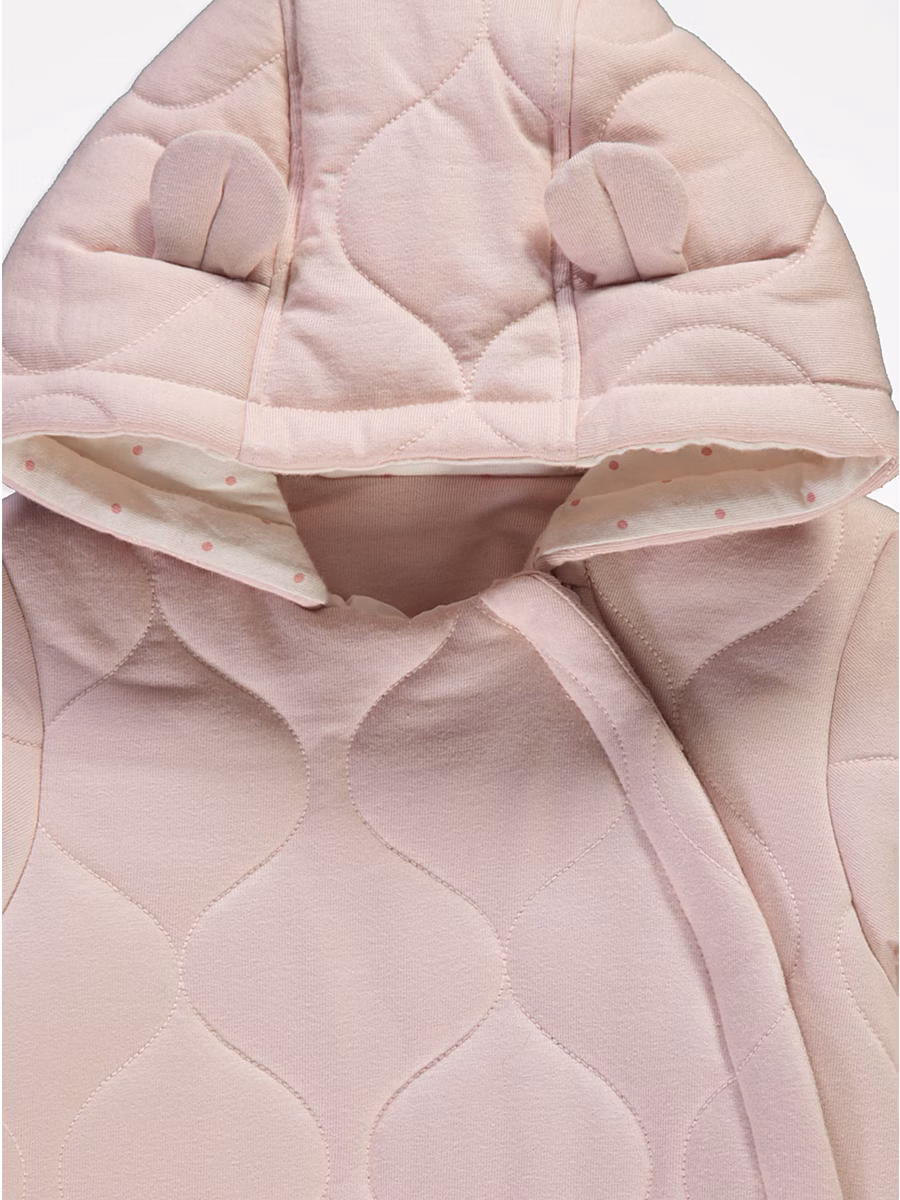 Pink Quilted Zip Fasten Pramsuit detail 2