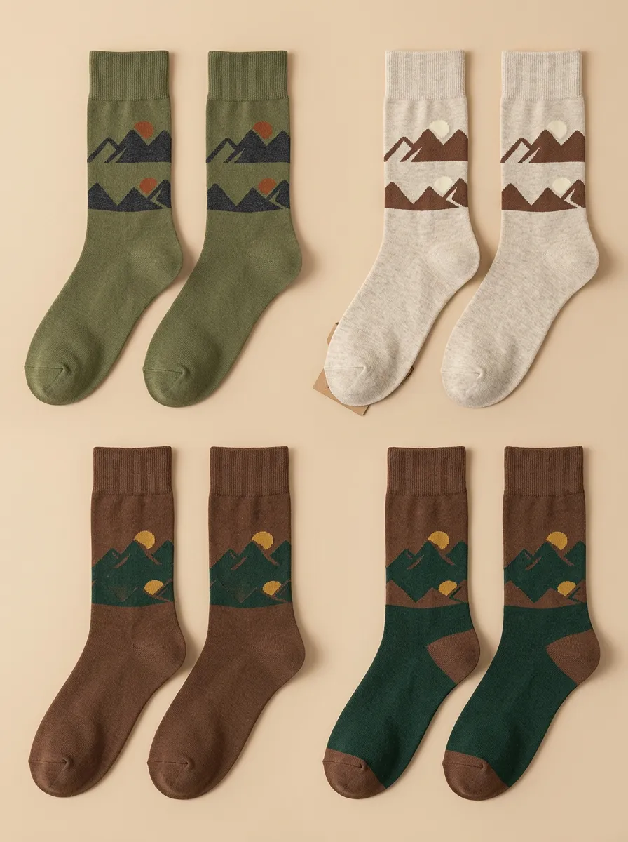 Men's Four-Pair Mountain Sunset Crew Sock Set