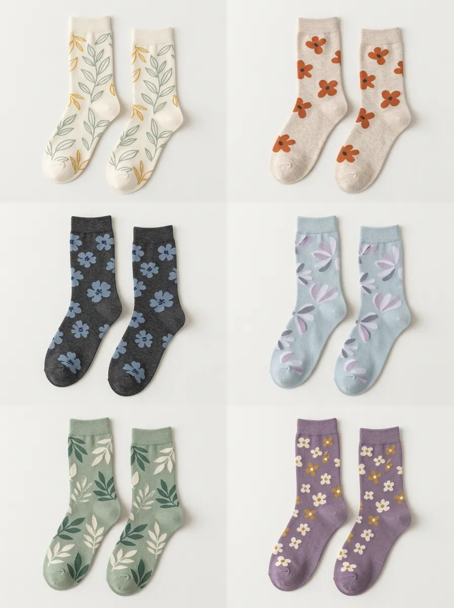 Women's Botanical Leaf Floral Crew Sock Set