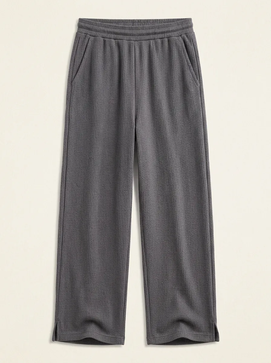 Unisex Casual Grey Waffle Knit Elastic Waist Lounge Pants