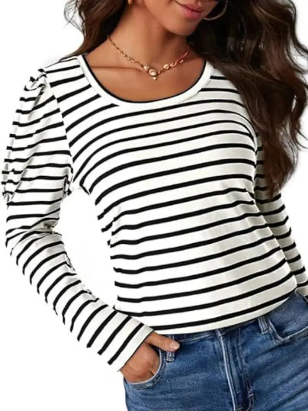 Modern Striped Round Neck Long Sleeve T-Shirt