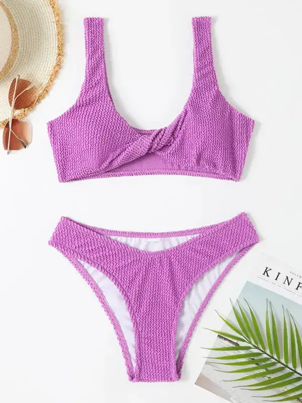 Twisted One Piece Wrinkled Wavy Fabric Swim Set
