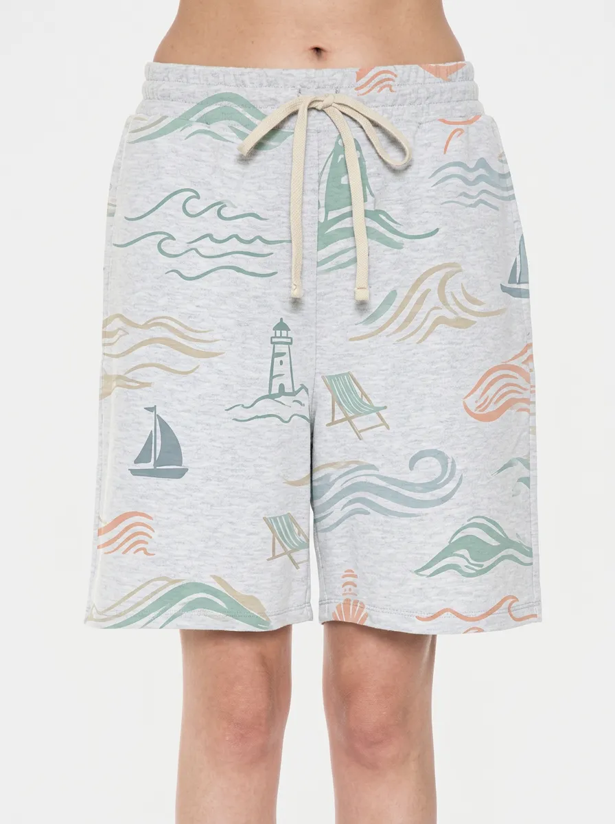 Women's Coastal Lighthouse Sailboat Printed Shorts