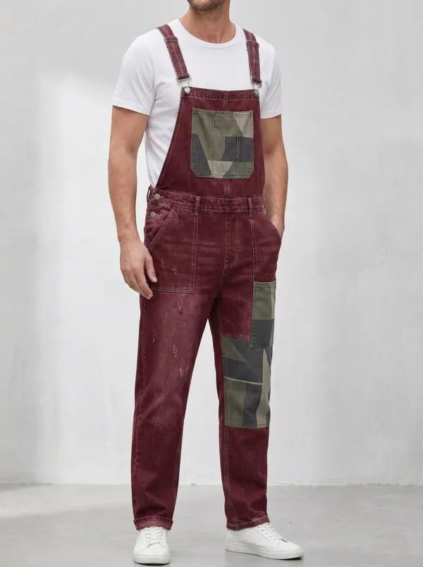 Denim Patchwork Overalls