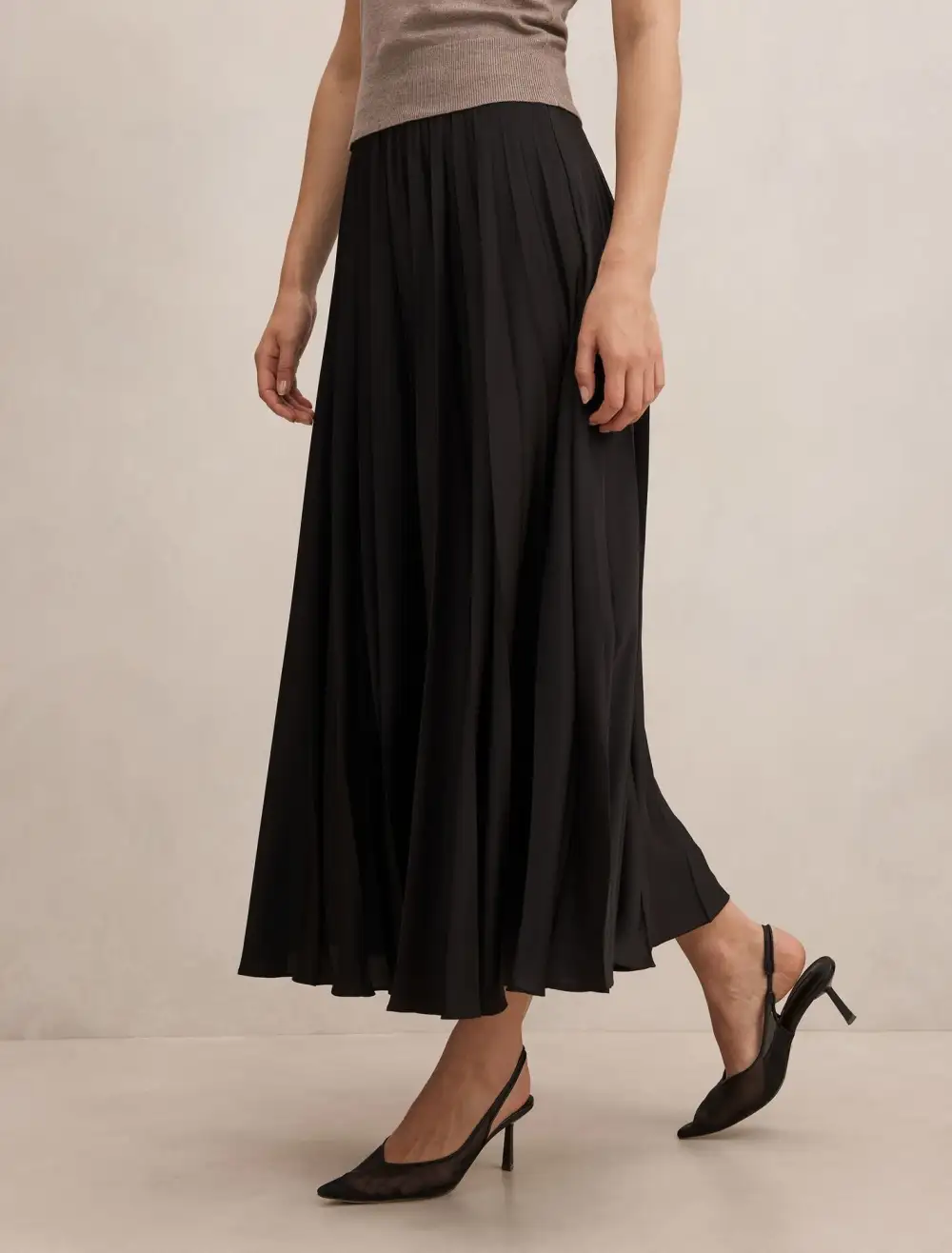 Black Pleated Midi Skirt
