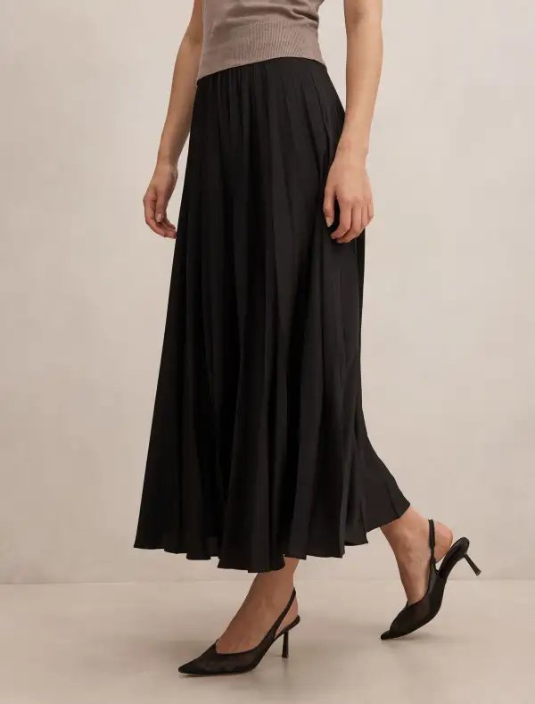Black Pleated Midi Skirt