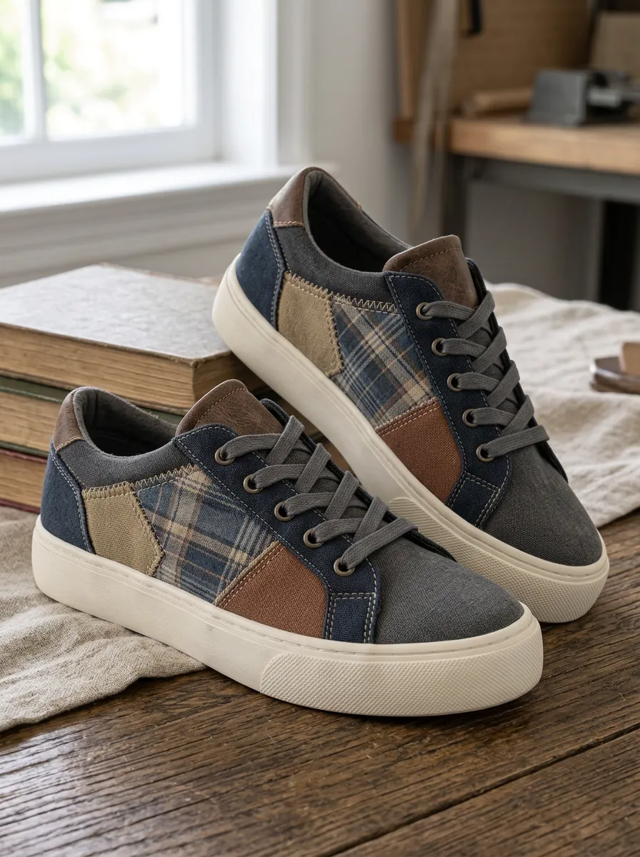 Men's Vintage Plaid Patchwork Printed Canvas Shoes