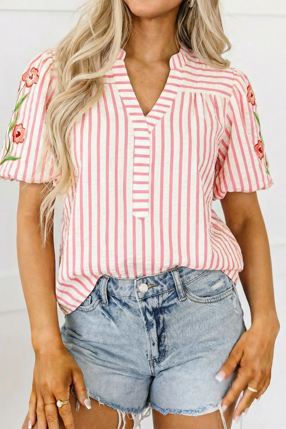 Simple Embroidered Floral Blouse
