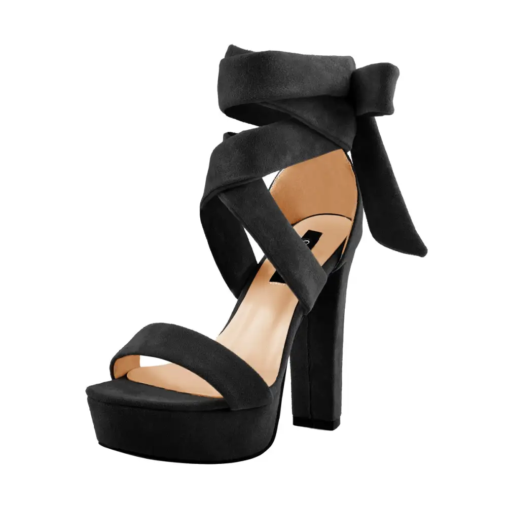 Suede Lace Up Platform Chunky High Heel Sandals