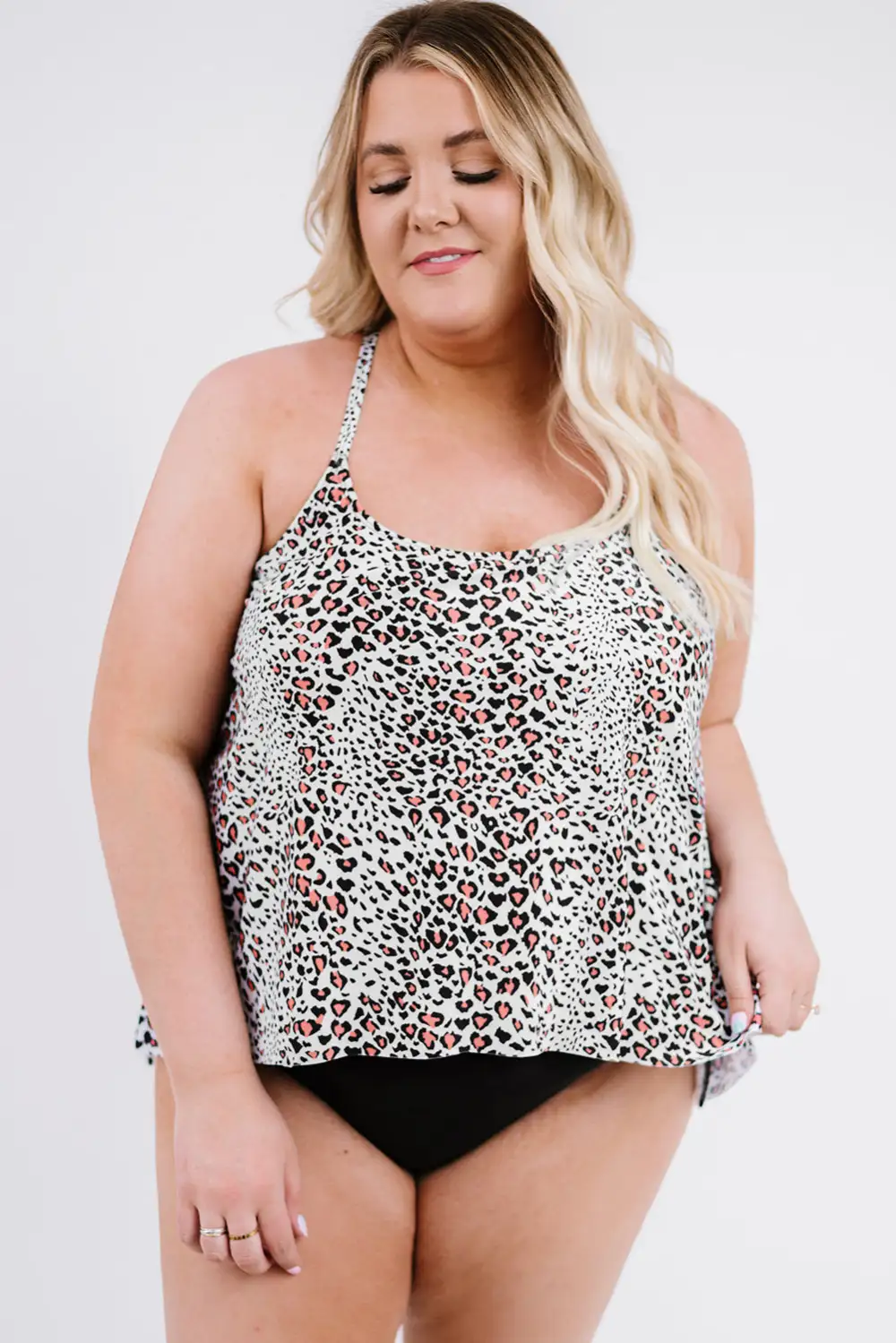 Swimwear Leopard Print Hem Irregular Plus Size Tankini Set