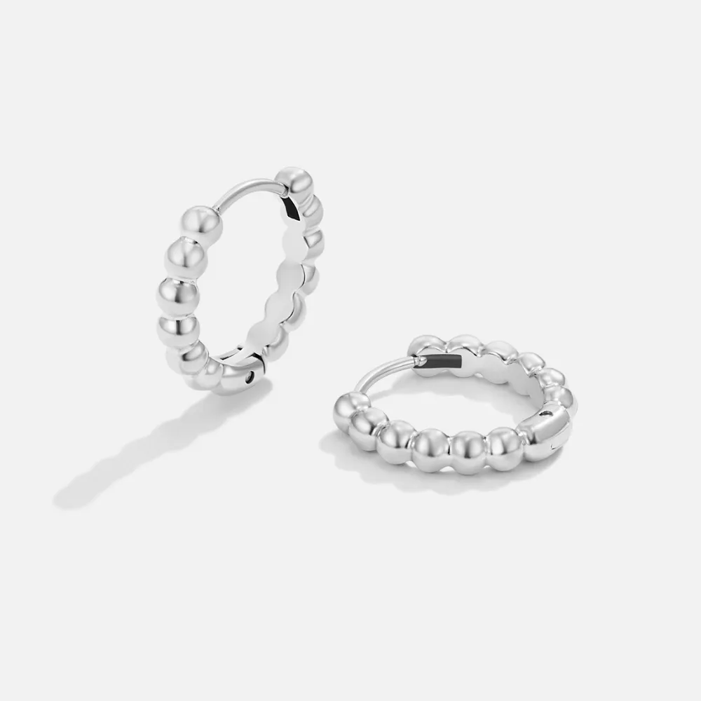 Stainless Steel Bead Hoop Earrings