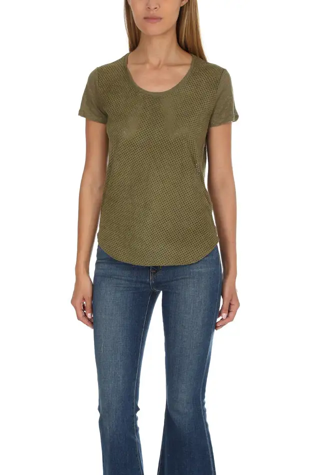 Scoop-Neck Linen Leather T-Shirt