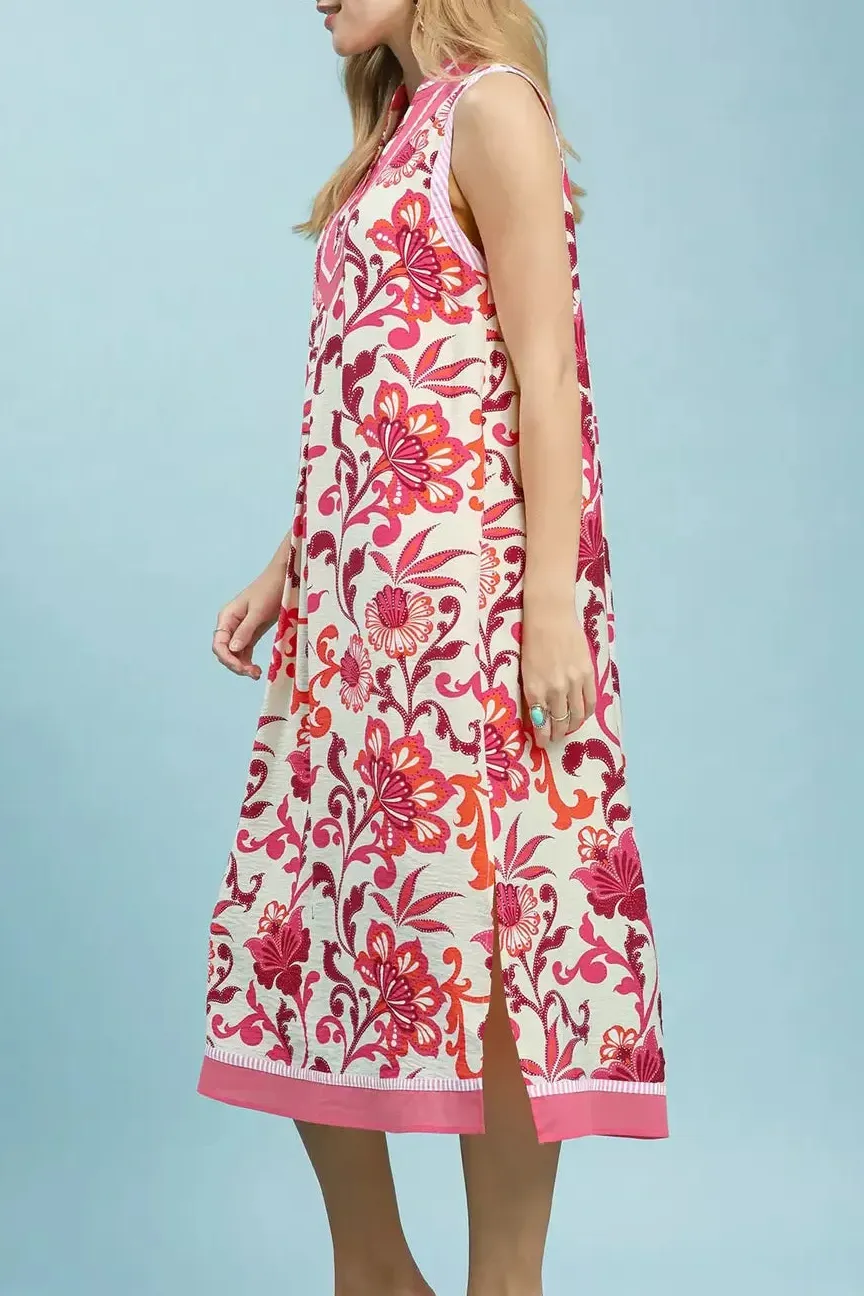 Everyday Floral Print Sleeveless Pocketed Midi Dress