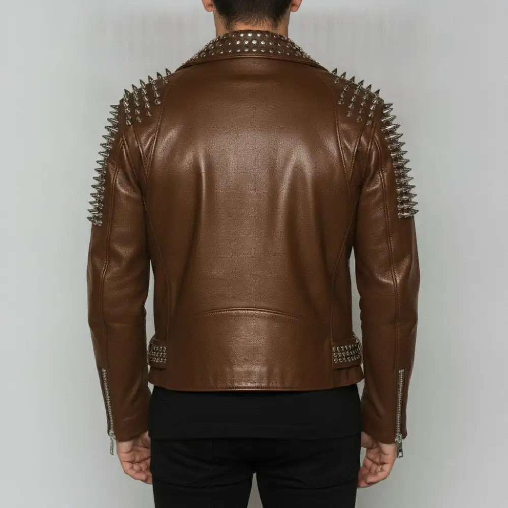 Modern Leather Biker Studded Belted Jacket