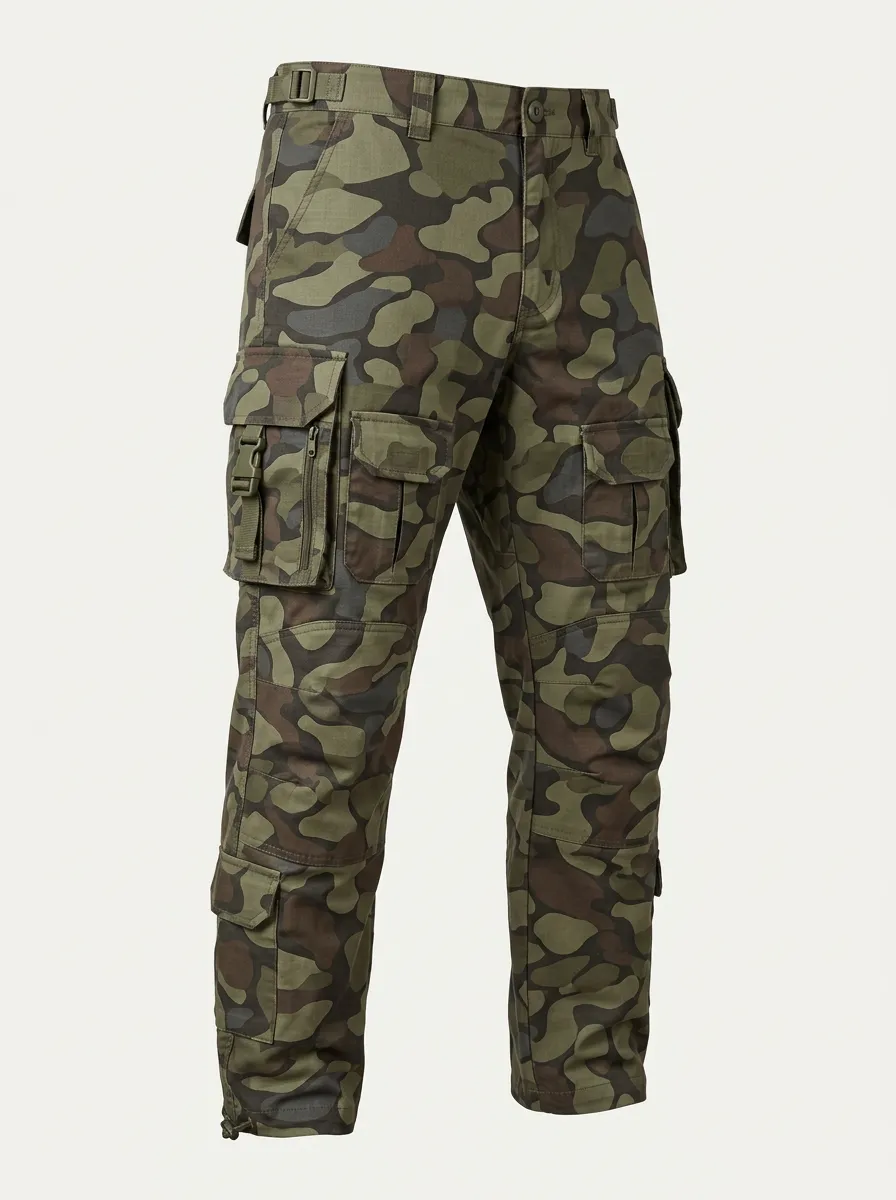 Men's Camo Zipper-Pocket Adjustable-Hem Cargo Pants