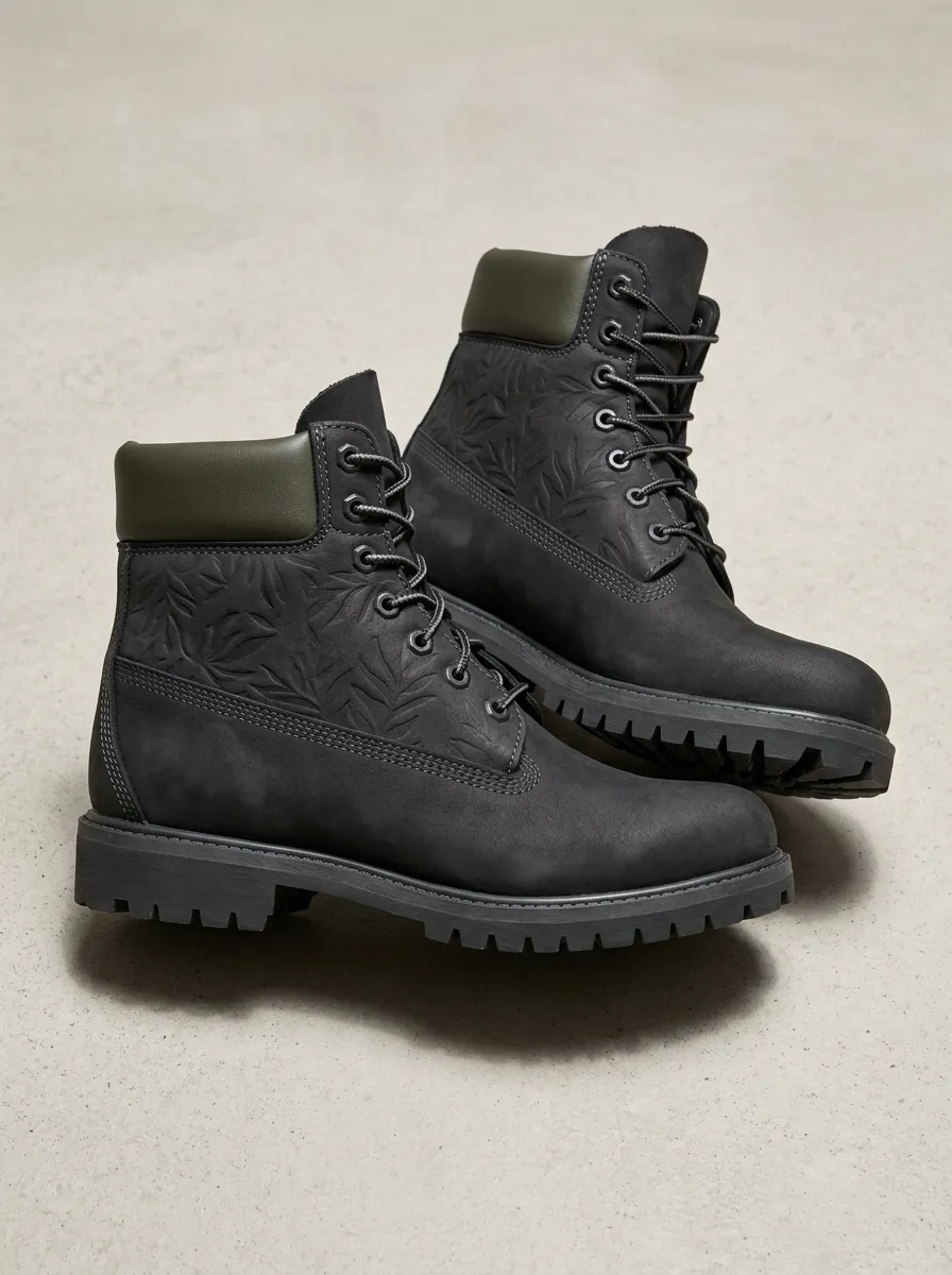 Unisex Nature Lover Leaf Pattern Embossed Print Work Boots
