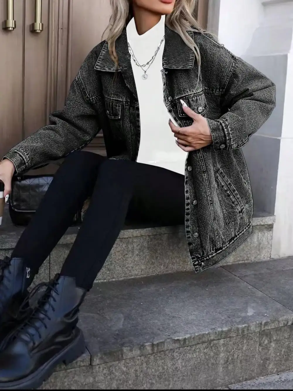 Washed Button Up Oversized Jacket