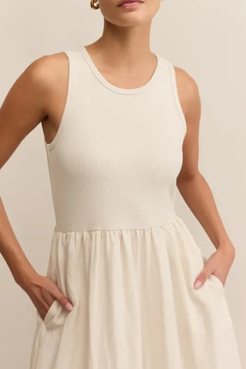 Women's White Sleeveless Pocket Midi Dress
