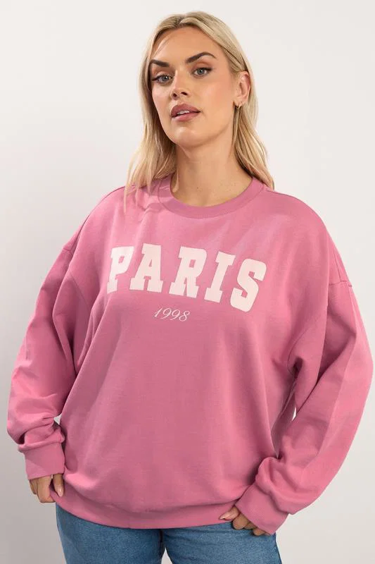 Pink 'Paris' Slogan Sweatshirt detail 1
