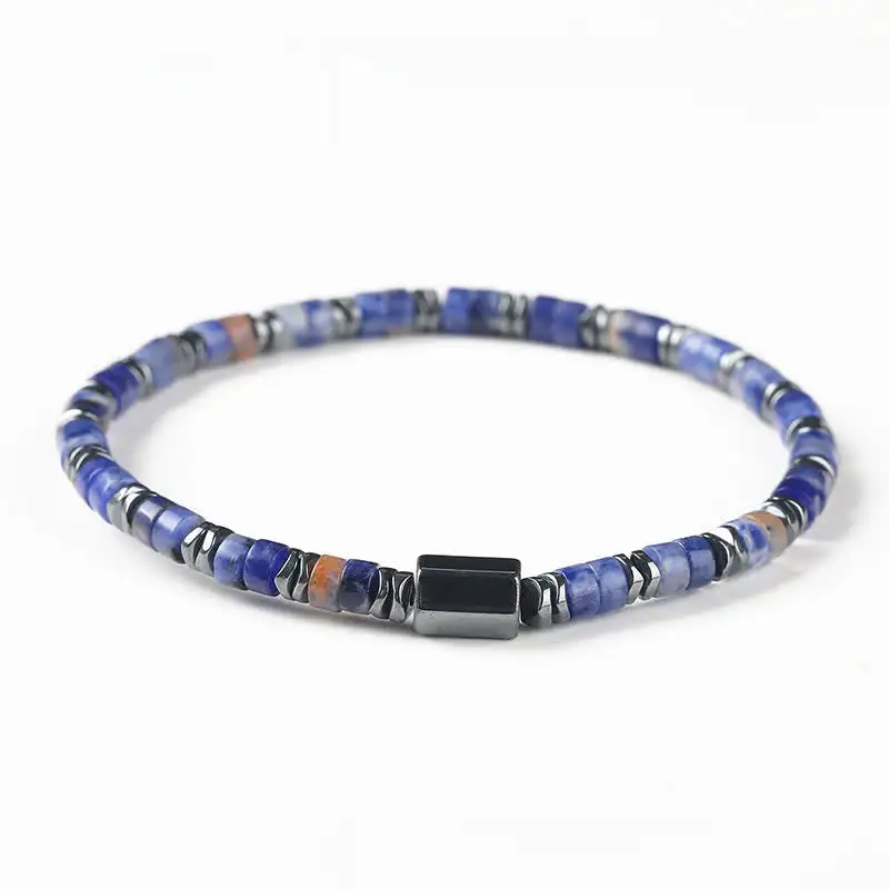 Sodalite Hematite Cube Spacer Bracelet