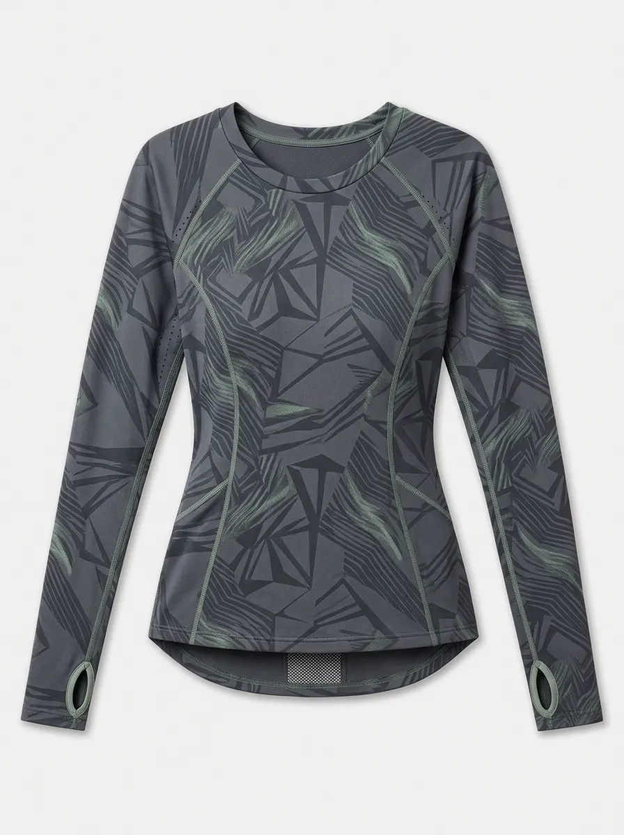 Women's Fitness Geometric Abstract Printed Long Sleeve Top