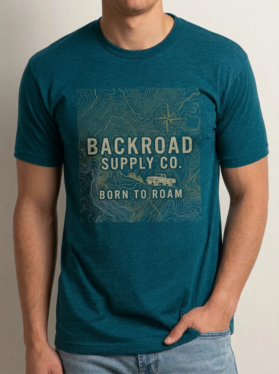 Men's Off-Road Adventure Topographic Map Printed T-shirt