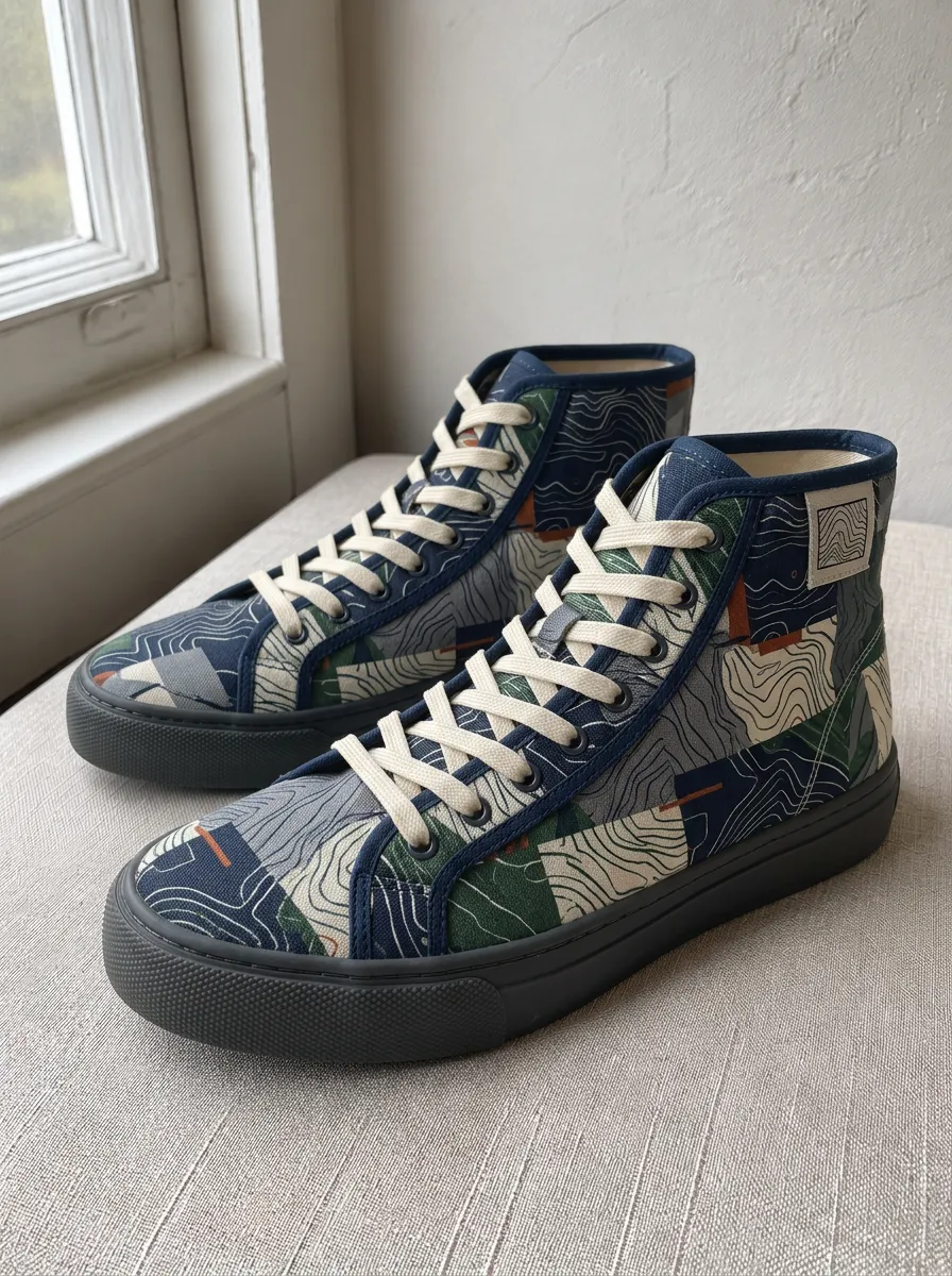 Men's Easygoing Outdoor Hiking Topographic Map Patterned Canvas Shoes