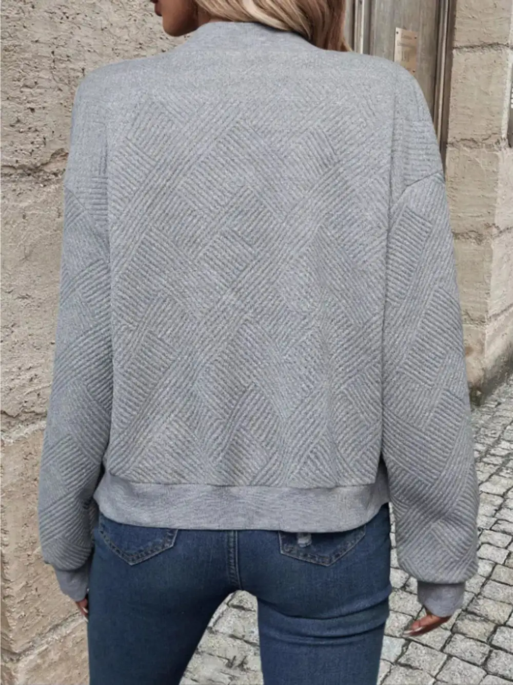 Textured Knit Zip-up Bomber Jacket