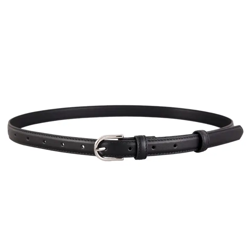 Skinny Skinny Leather Belt with Silver Buckle