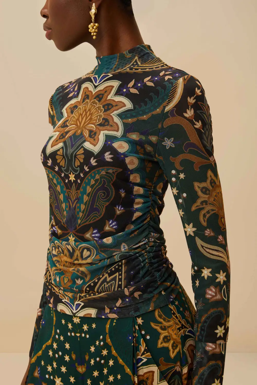 Tulle Floral Long-Sleeve Blouse