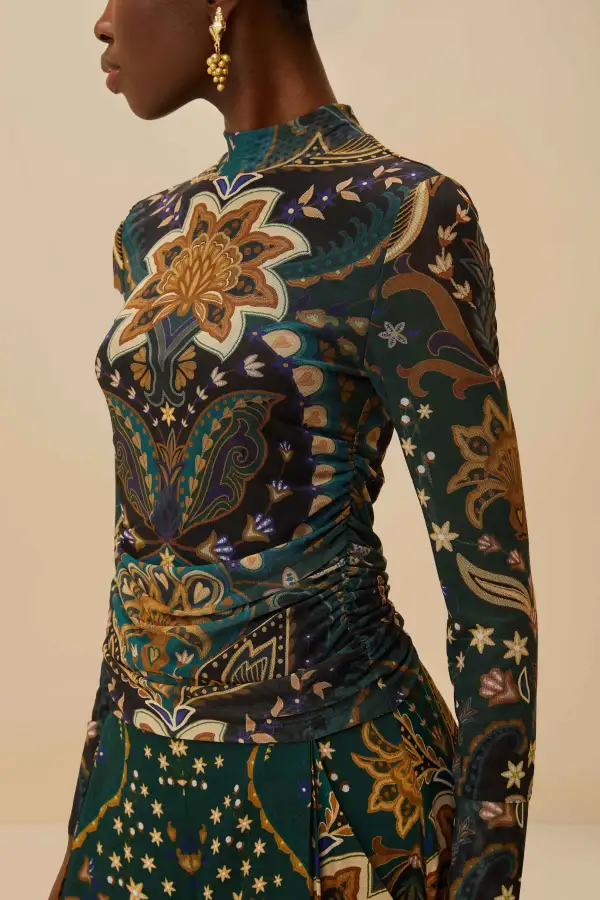 Tulle Floral Long-Sleeve Blouse