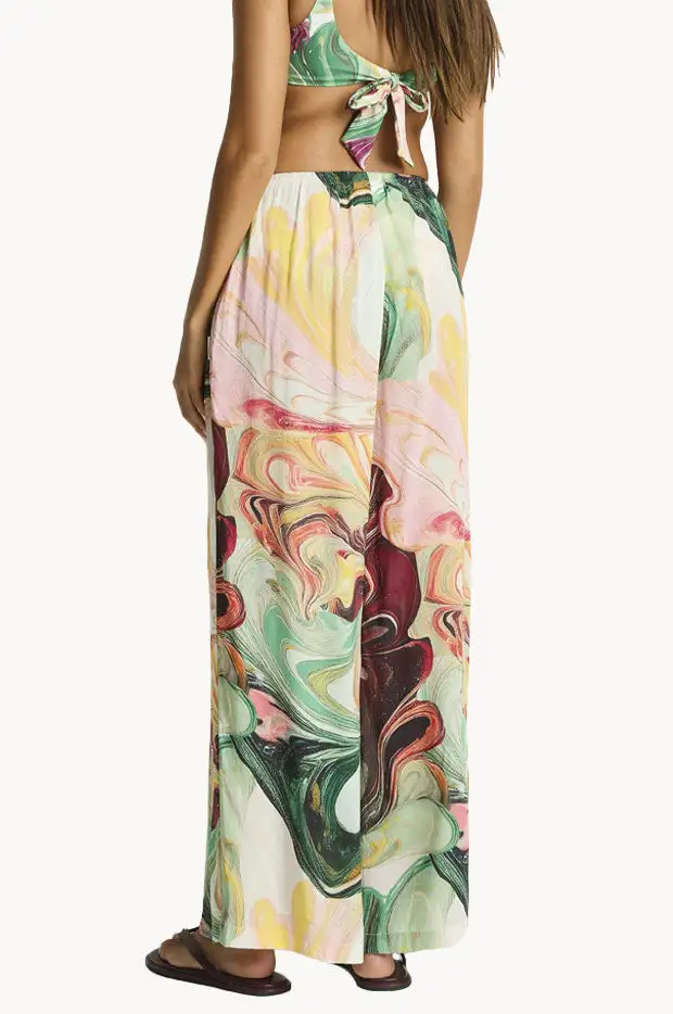 Drawcord Viscose Wide Leg Pants