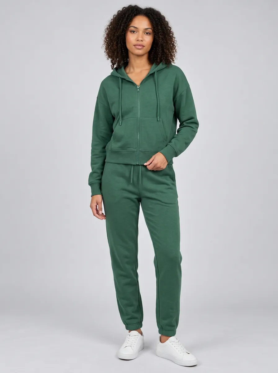 Women's Forest Green Zip-Up Hoodie Jacket & Jogger Set