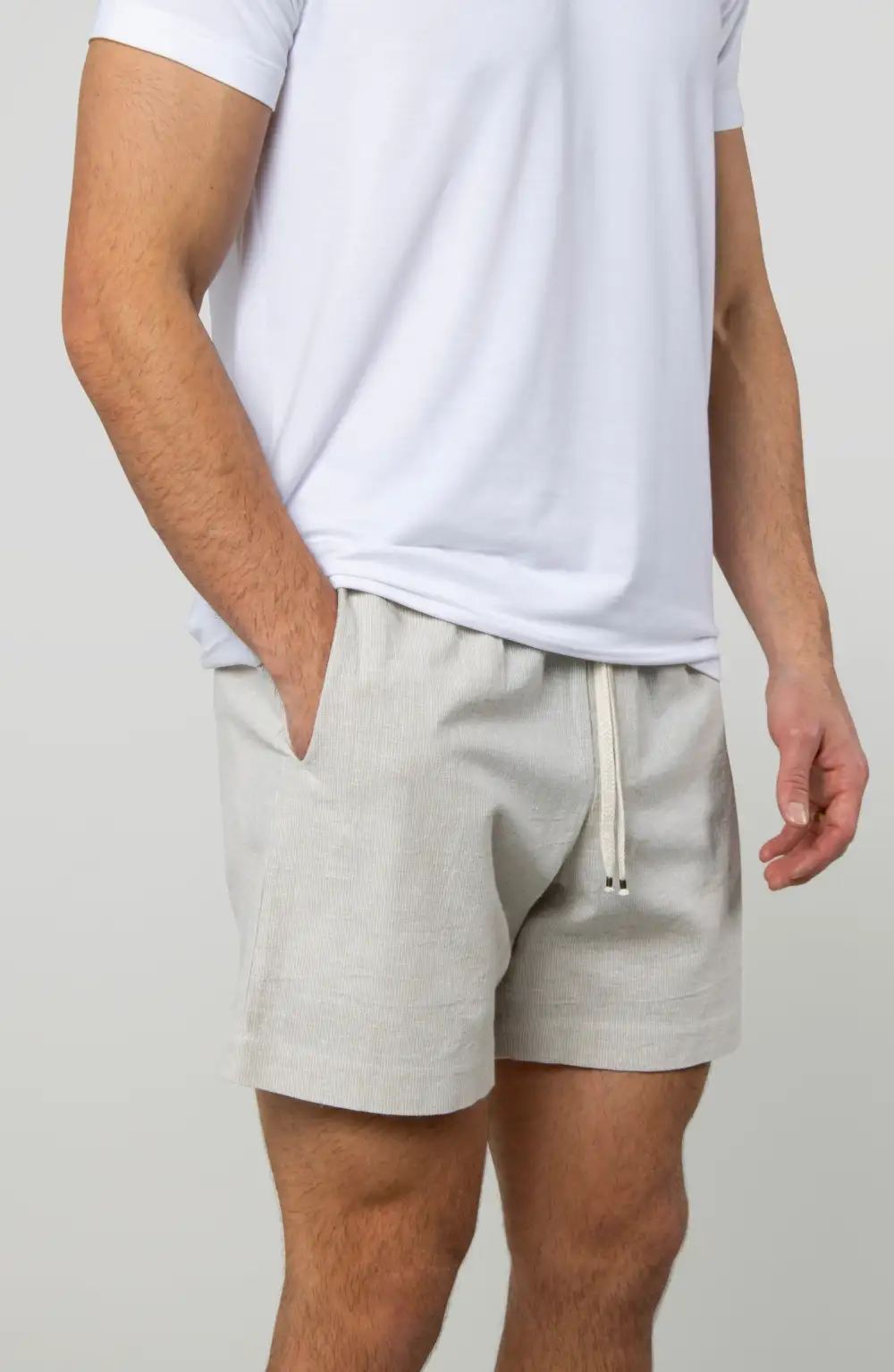 Men's Striped Cotton Linen Patch Pocket Shorts