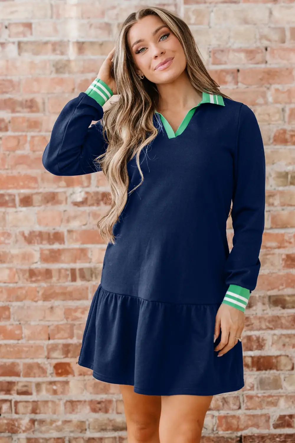Finish Striped Patchwork Ruffle Mini Dress