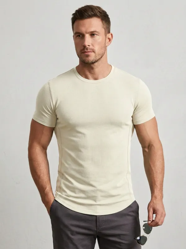Crewneck Ribbed Curved-Hem Men's Slim-Fit T-Shirt