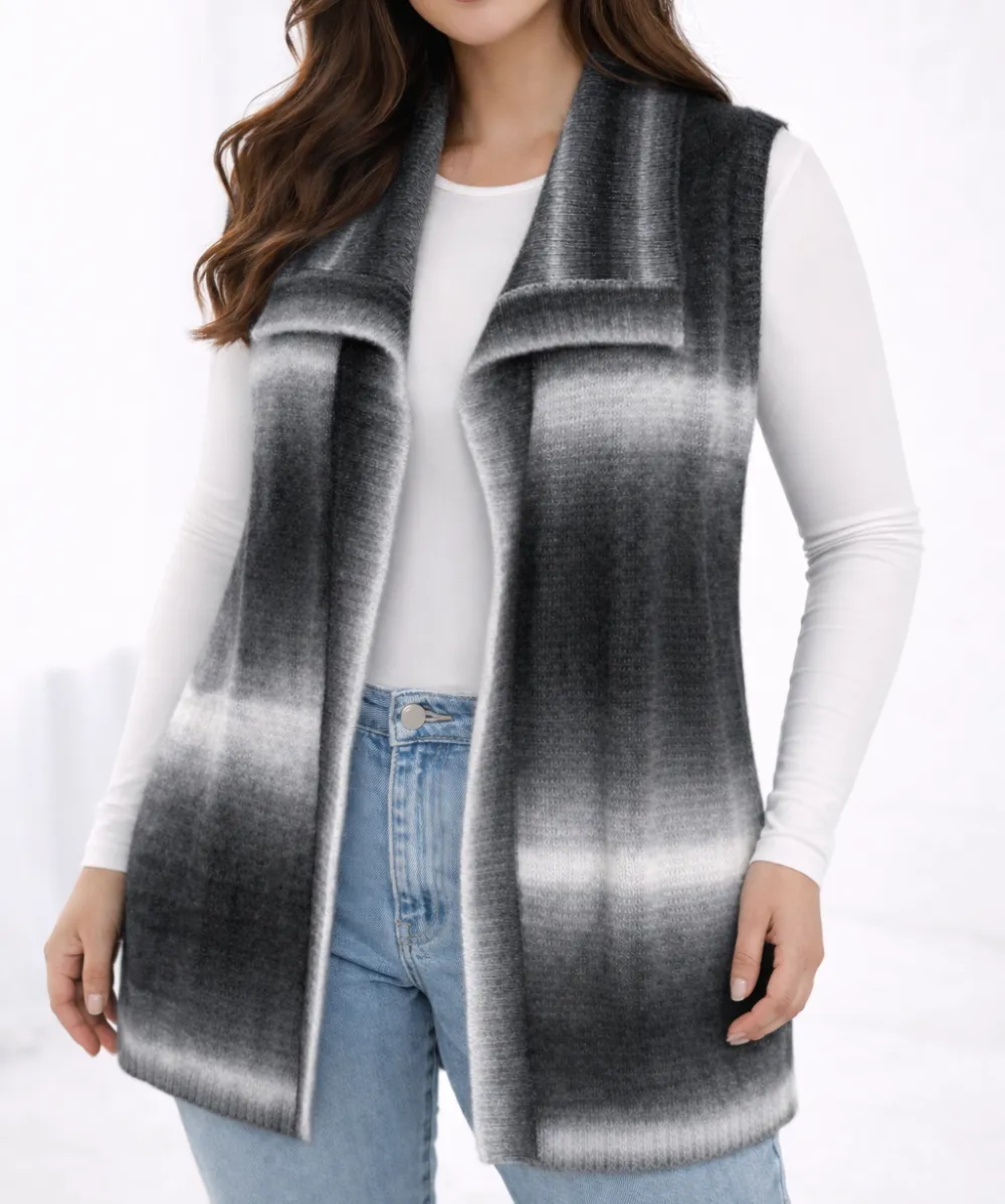 Collared Open Front Knit Vest